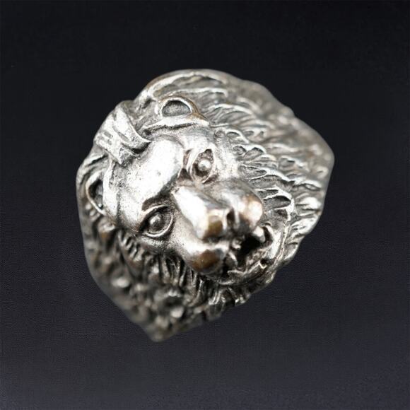 Goth Biker Lion Head Statement Ring Silver Tone Adjustable Open Band Size 9–9.5f - Picture 2 of 12